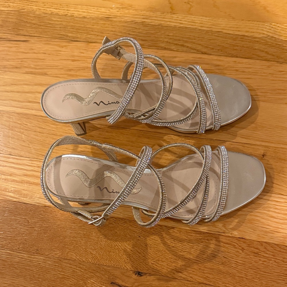 Nina Women's Silver Strappy Heels